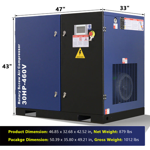 123CFM Rotary Screw Air Compressor, 30HP, 125PSI, 460V 3PHASE 60HZ